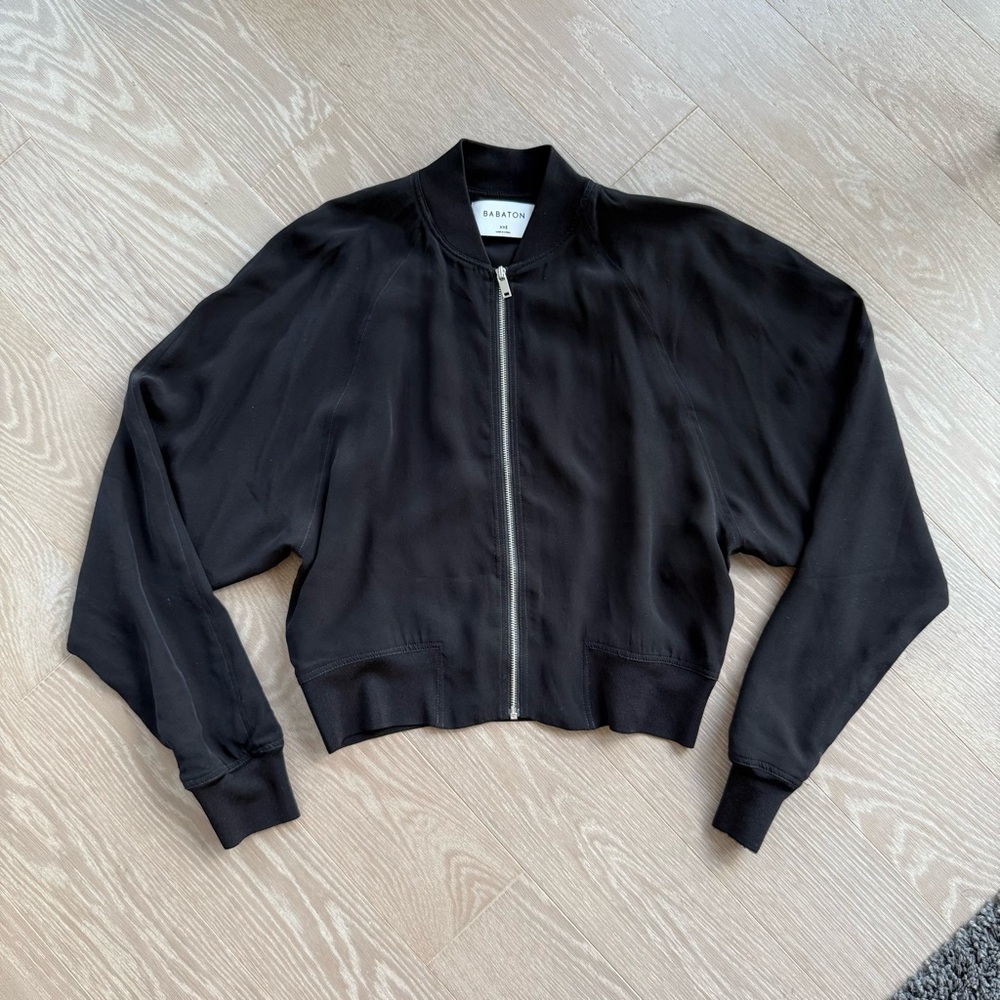 Babaton x Aritzia - Black Bomber Jacket with Silver Zipper - Light Flowy - XXS
